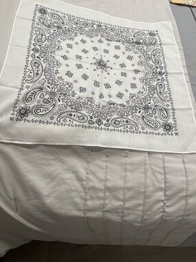 Classic White Bandana with Black Paisley Print 22 inches